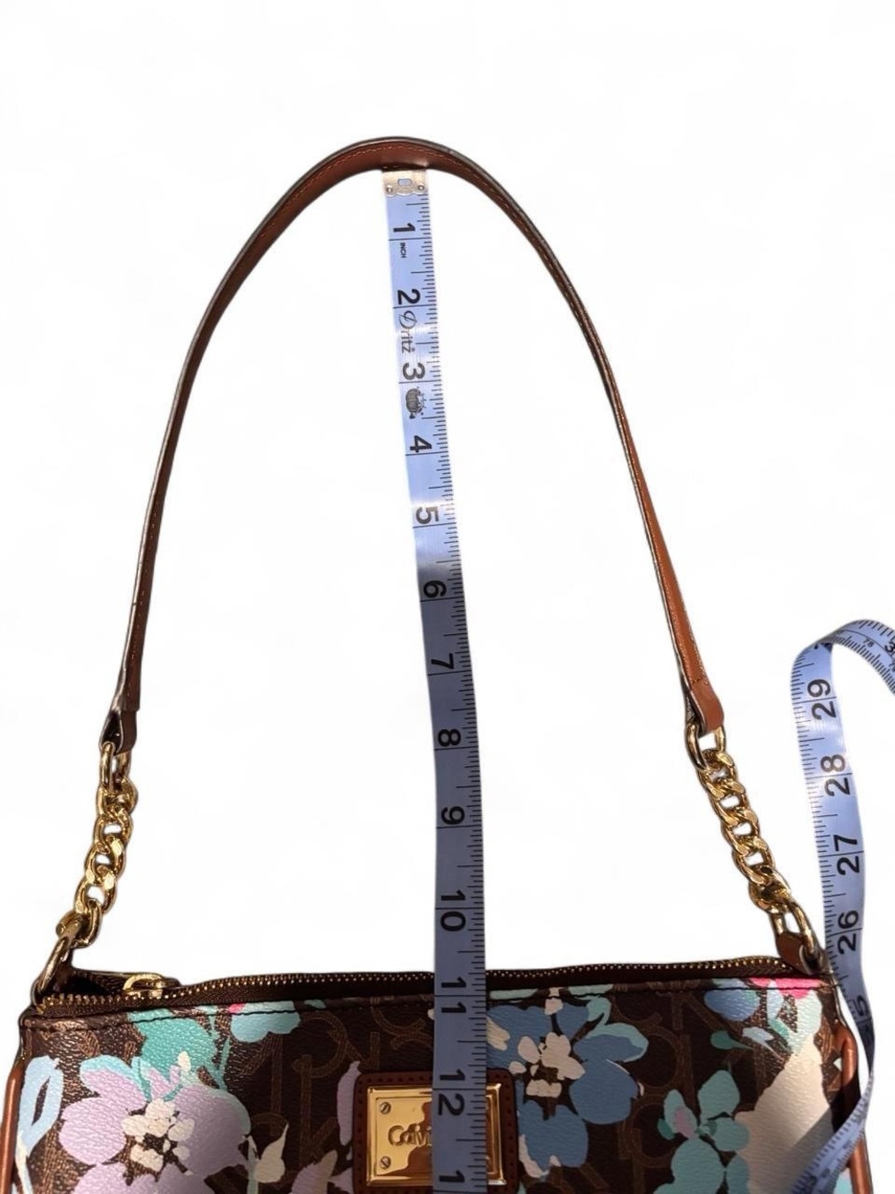 Floral Shoulder Bag Colorful Brown Calvin Klein Gold Hardware Purse - Picture 9 of 10